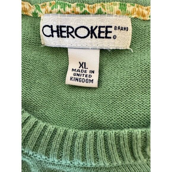 Cherokee XL pastel spring garden green button up cardigan sweater pockets floral - Picture 3 of 7